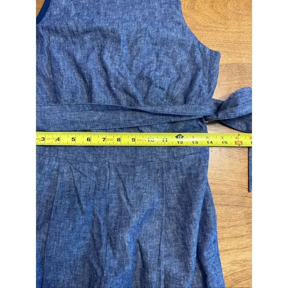 Banana Republic Women's Linen Blend Belted Sleeveless Wide Leg Jumpsuit Blue 00P
